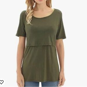 Bearsland NWT Nursing Layered Top Short‎ Sleeve women’s Sz XL DARK GREEN, modal